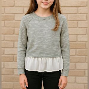 P.S. from Aeropostale Girls Size 14 Sweater Gray Metallic Ruffle Hem Top